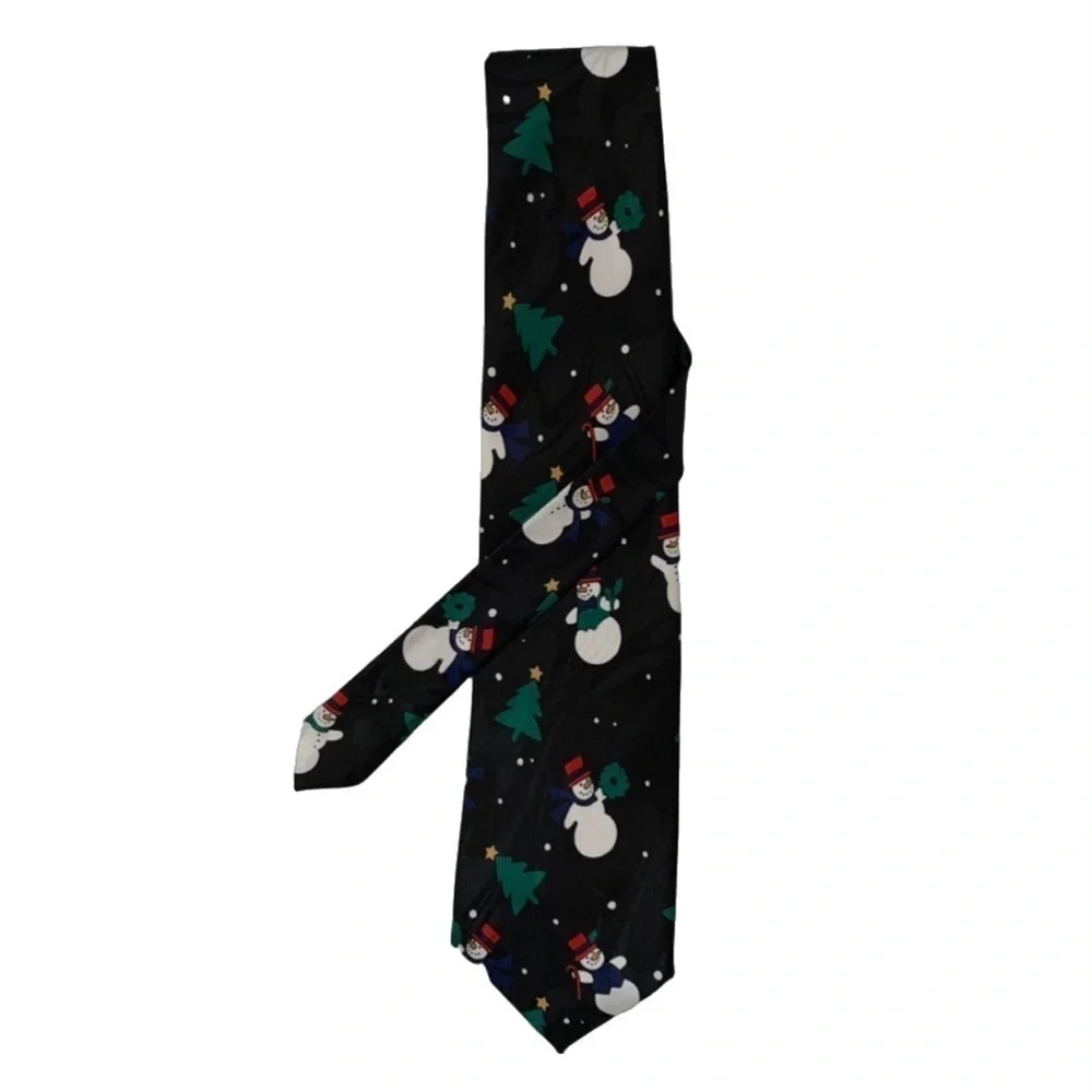 Snowman Snowy Christmas Tree Holiday Mens Necktie - Creative Apparel Group Ltd